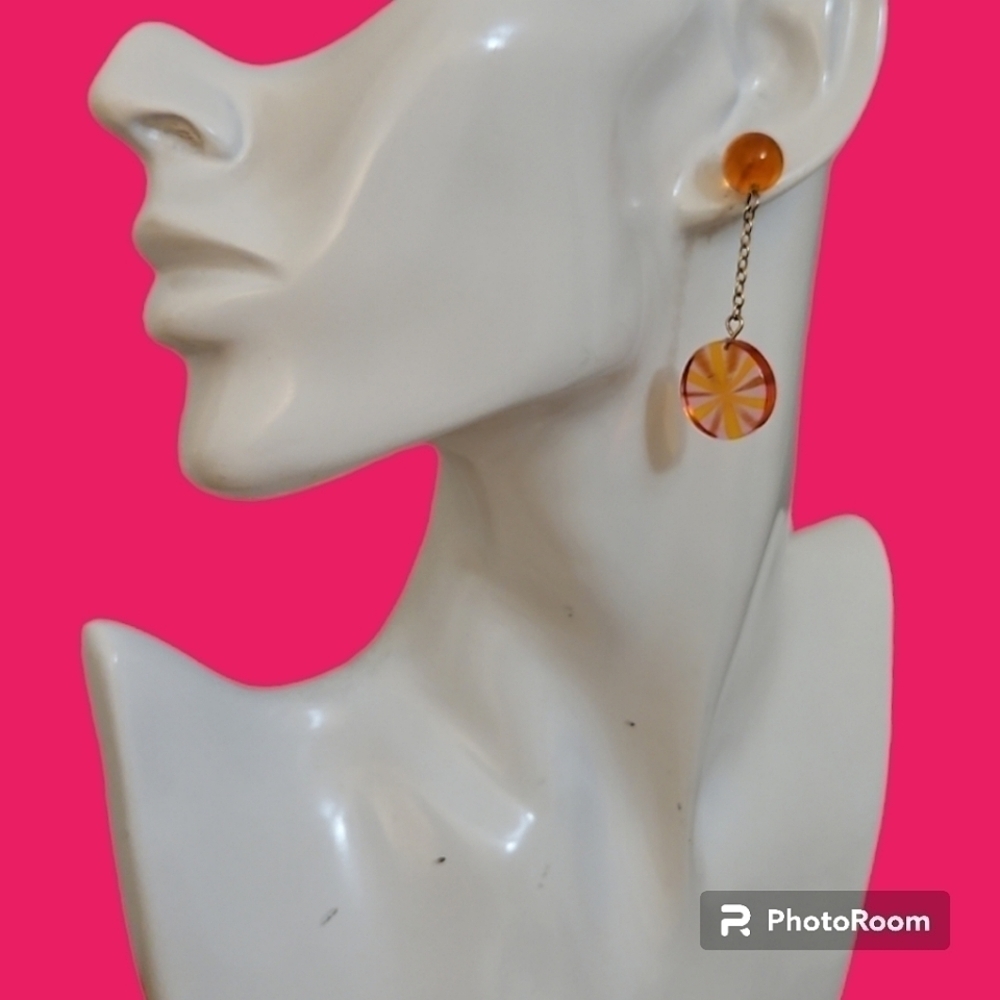 Vintage Orange and Pink Lucite Candy Drop Post Earrings